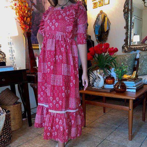 Prairie Ruffled Maxi red and white dress - Picture 2 of 5